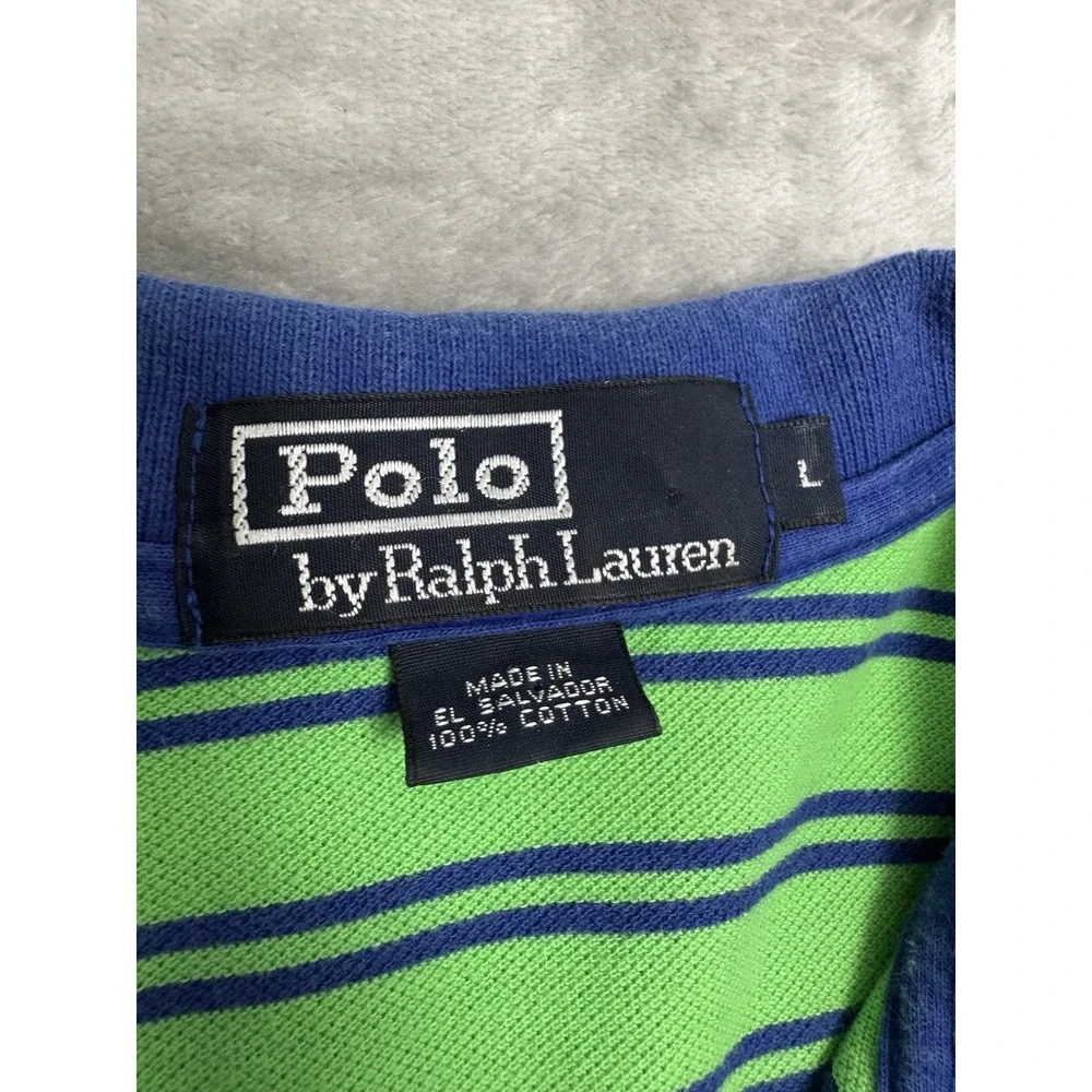 Vintage Polo Ralph Lauren Shirt Mens Large Green Striped Blue Golf Pony 90s Y2K